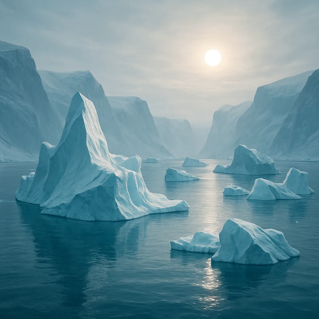 Several Majestic Icebergs Drift Slowly Through a Colossal