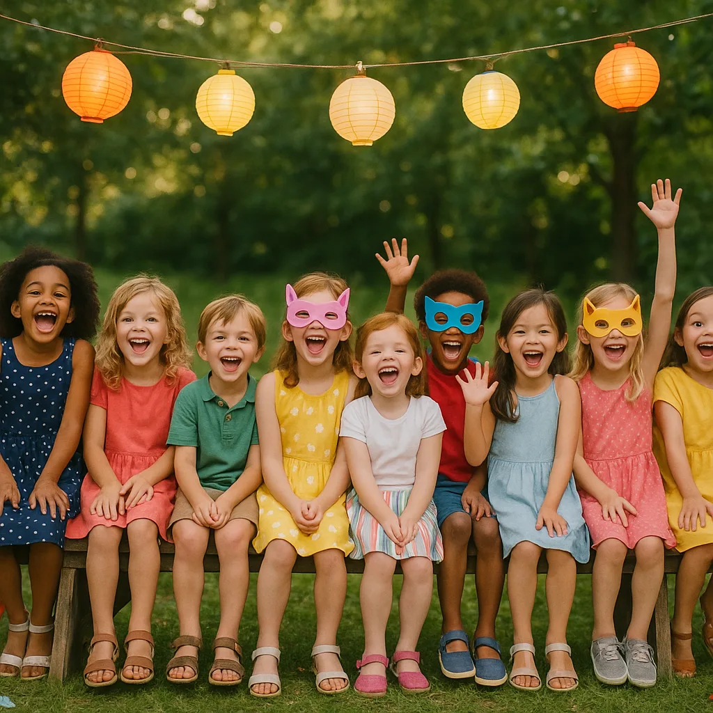 Group of Ten Children of Varying Ages Sit Together