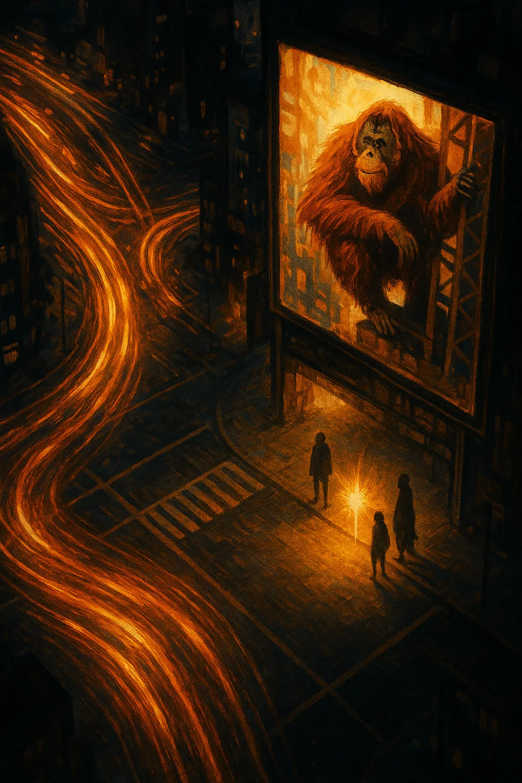 Busy Urban Intersection at Night Transforms into a Dynamic Canvas