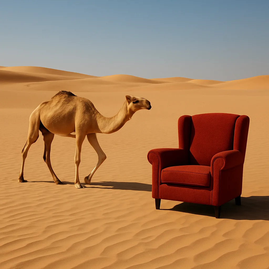Solitary Camel Moves Languidly Through the Golden Desert