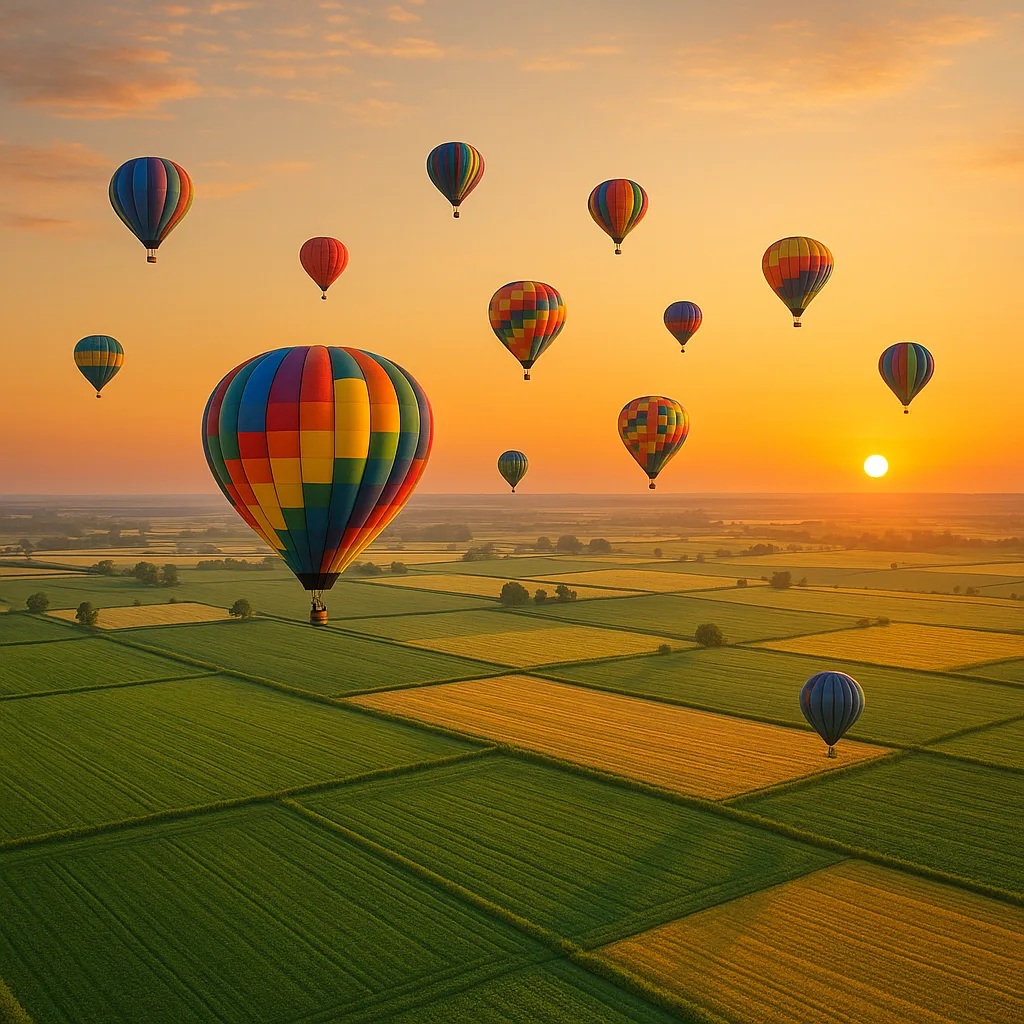 Many Brightly Colored Hot Air Balloons Drift Serenely