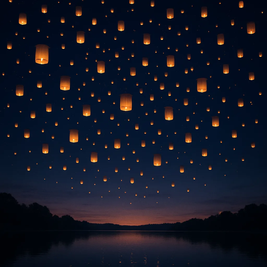 Vast Flotilla of Hundreds of Glowing Paper Lanterns Drifts Slowly