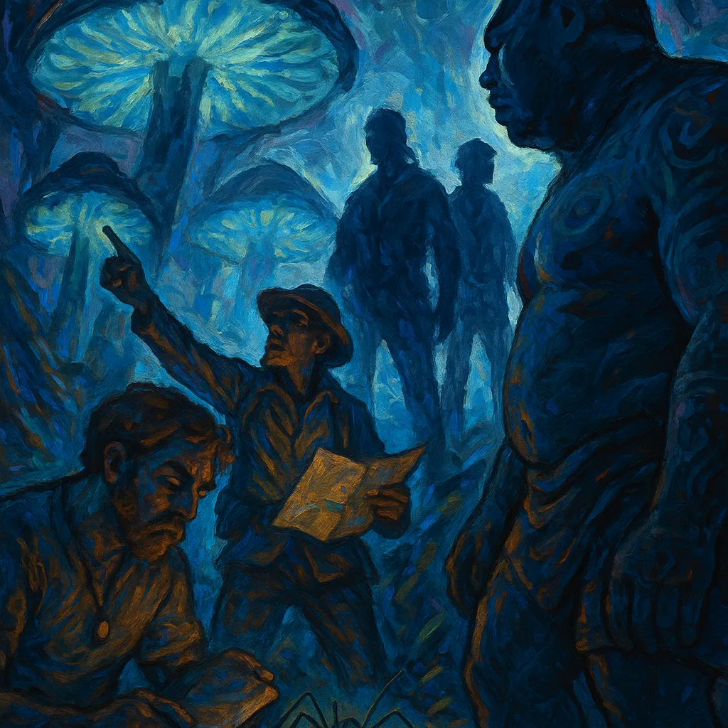 Art Nouveau-styled Explorer Holding a Map Firmly Gestures