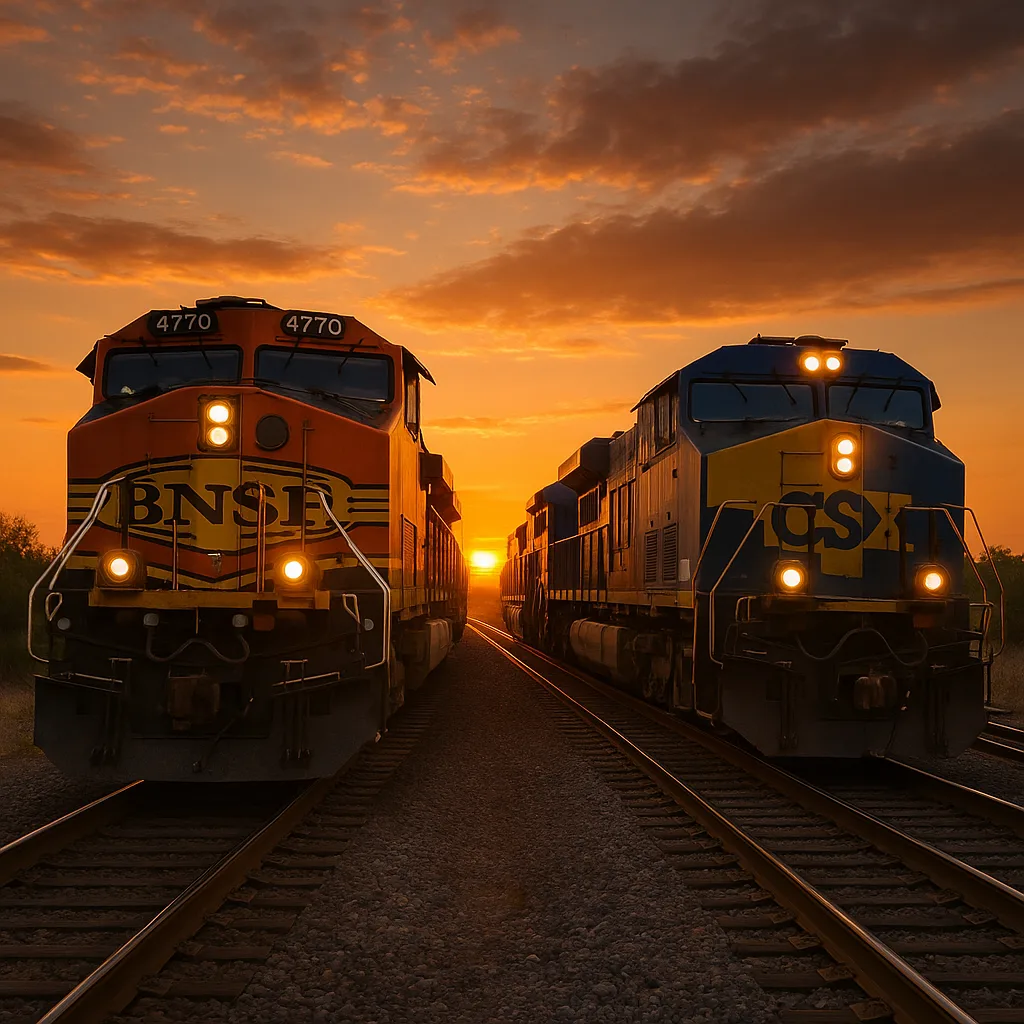 Two Trains Moving Past One Another on Side-by-side Rails