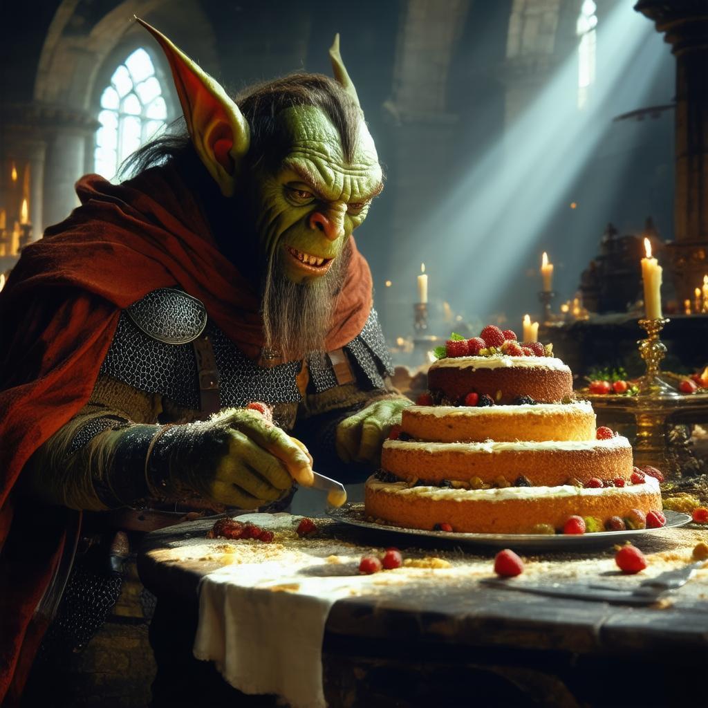 Goblin Feasting on Cakes in a Grand Castle