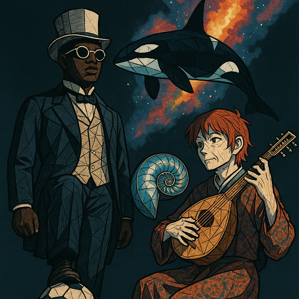 Rigidly Formal Ukiyo-e Styled Figure of Sub-Saharan Descent in Industrial