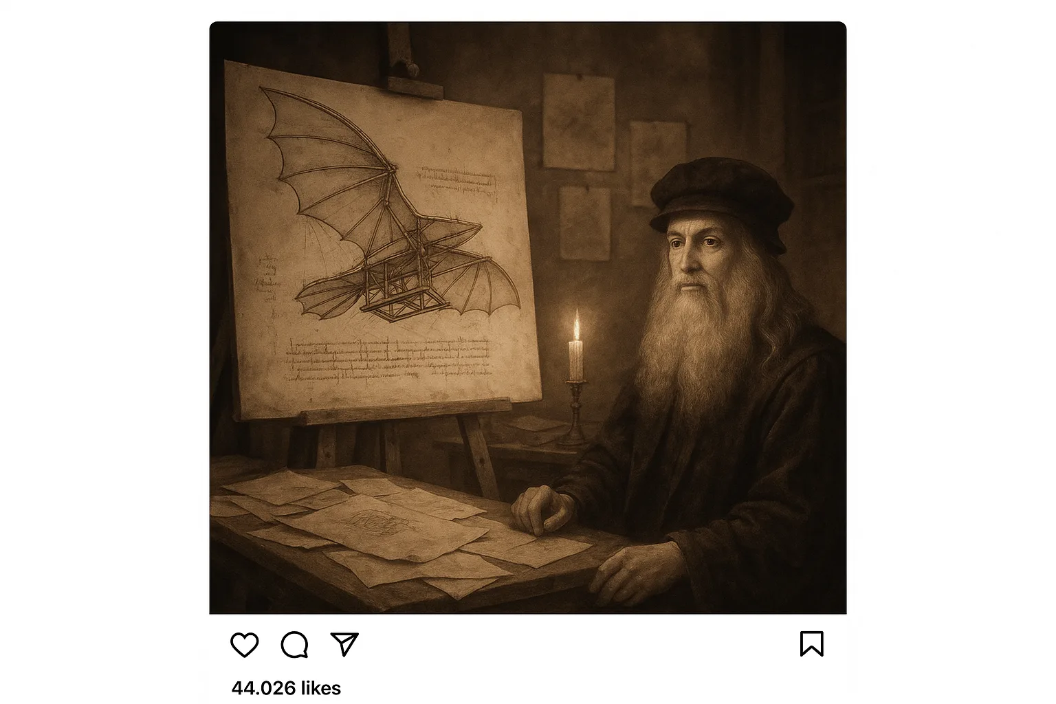Leonardo Da Vinci Creates a Whimsical Instagram Post Featuring