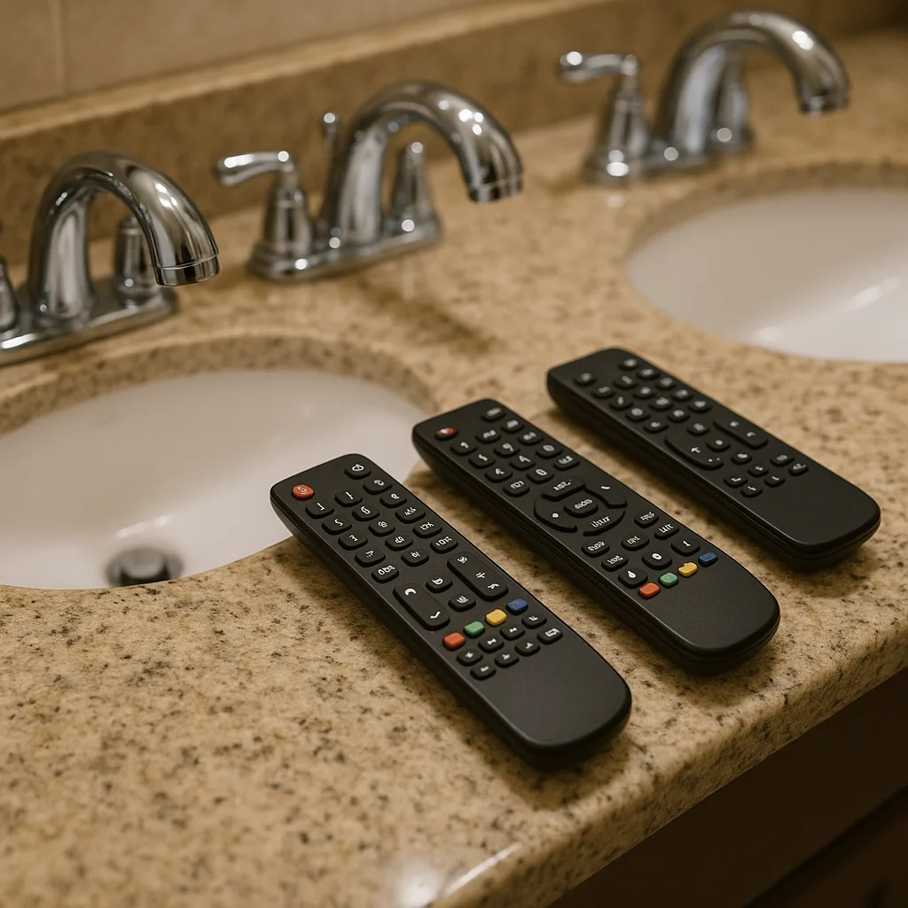 Lifelike Scene That Includes Three Bathroom Taps