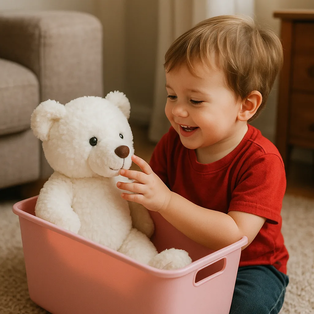Child Wearing a Red Shirt Interacts