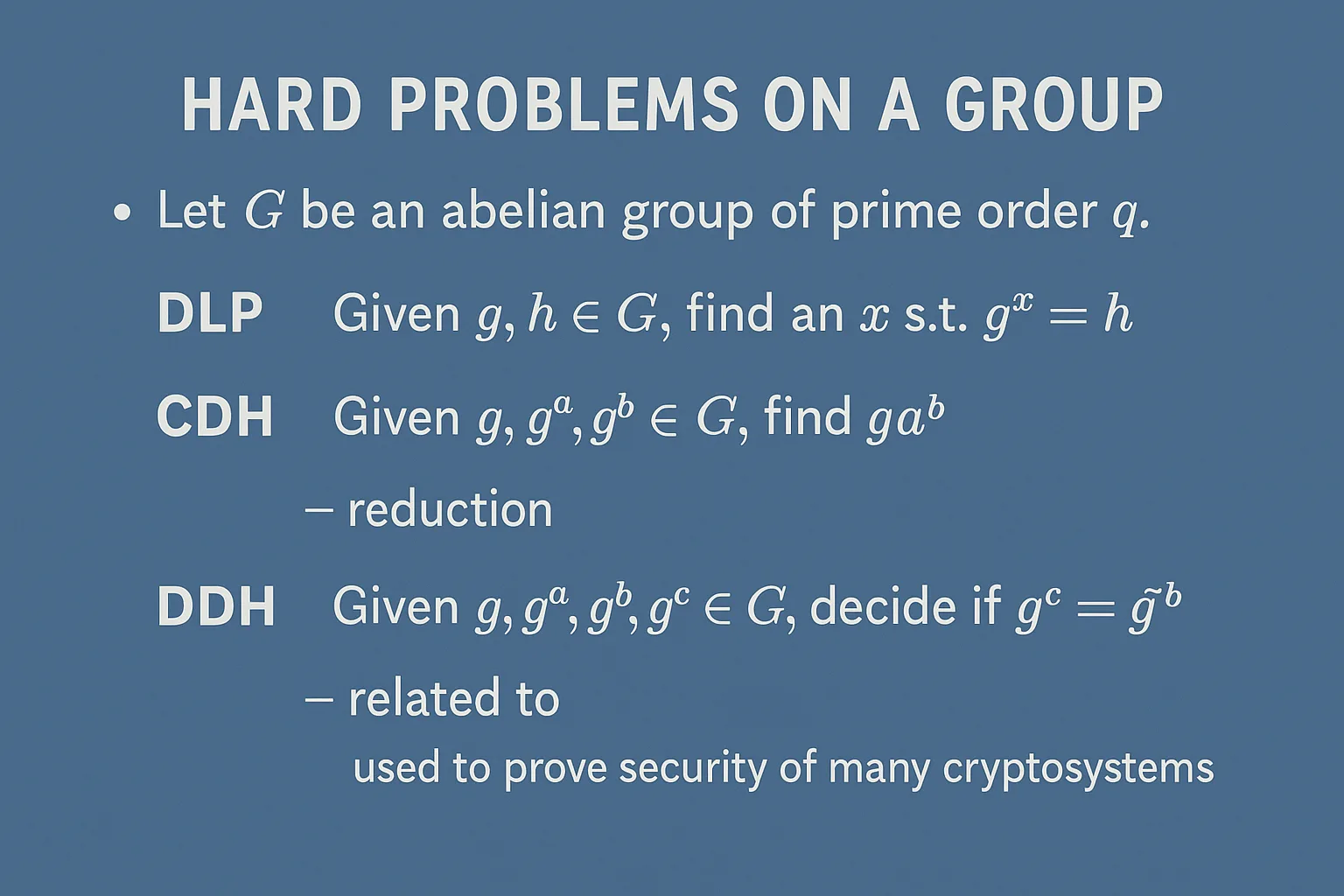 Presentation Slide Titled 'Hard Problems on a Group,' Discussing Mathematical