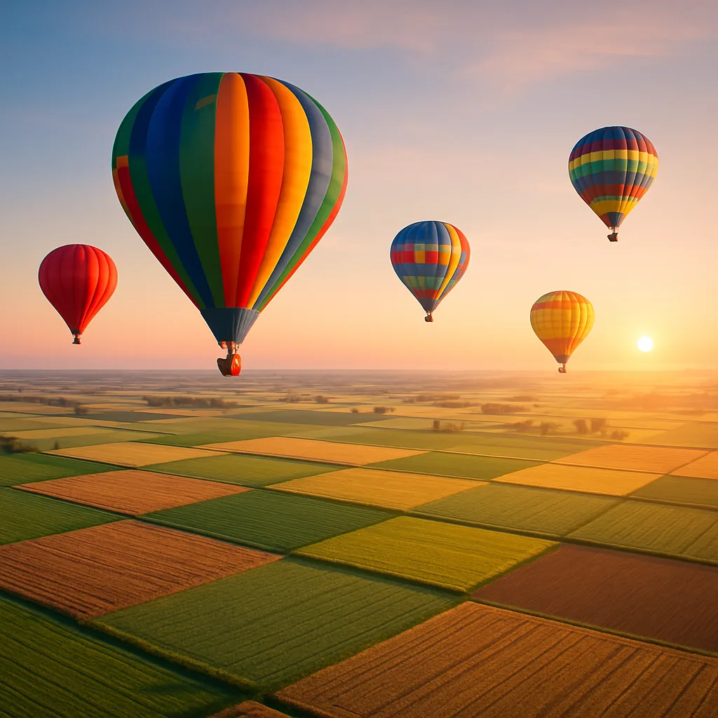 Few Brightly Colored Hot Air Balloons Drift Serenely