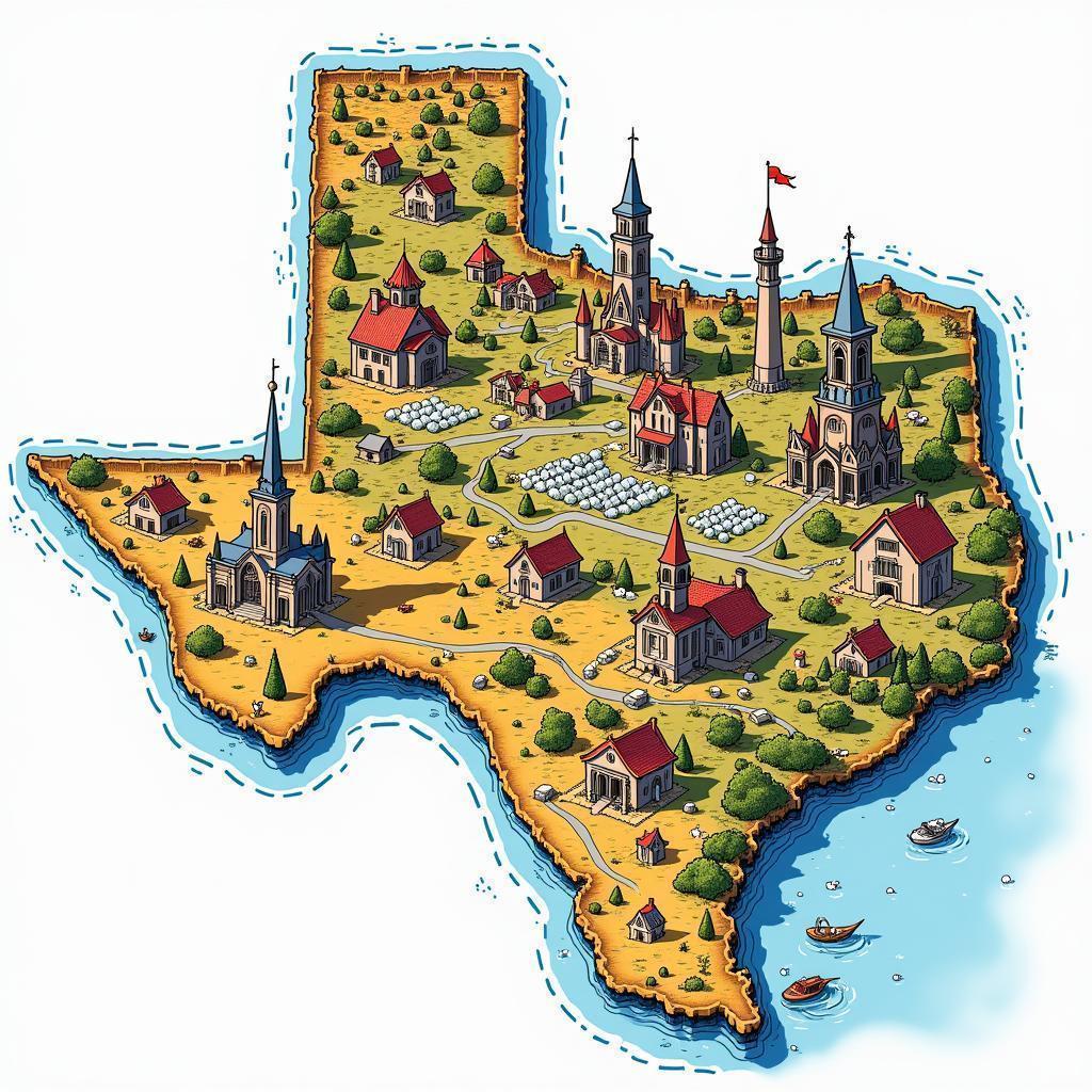 Manga Map of Texas With Anime Flair