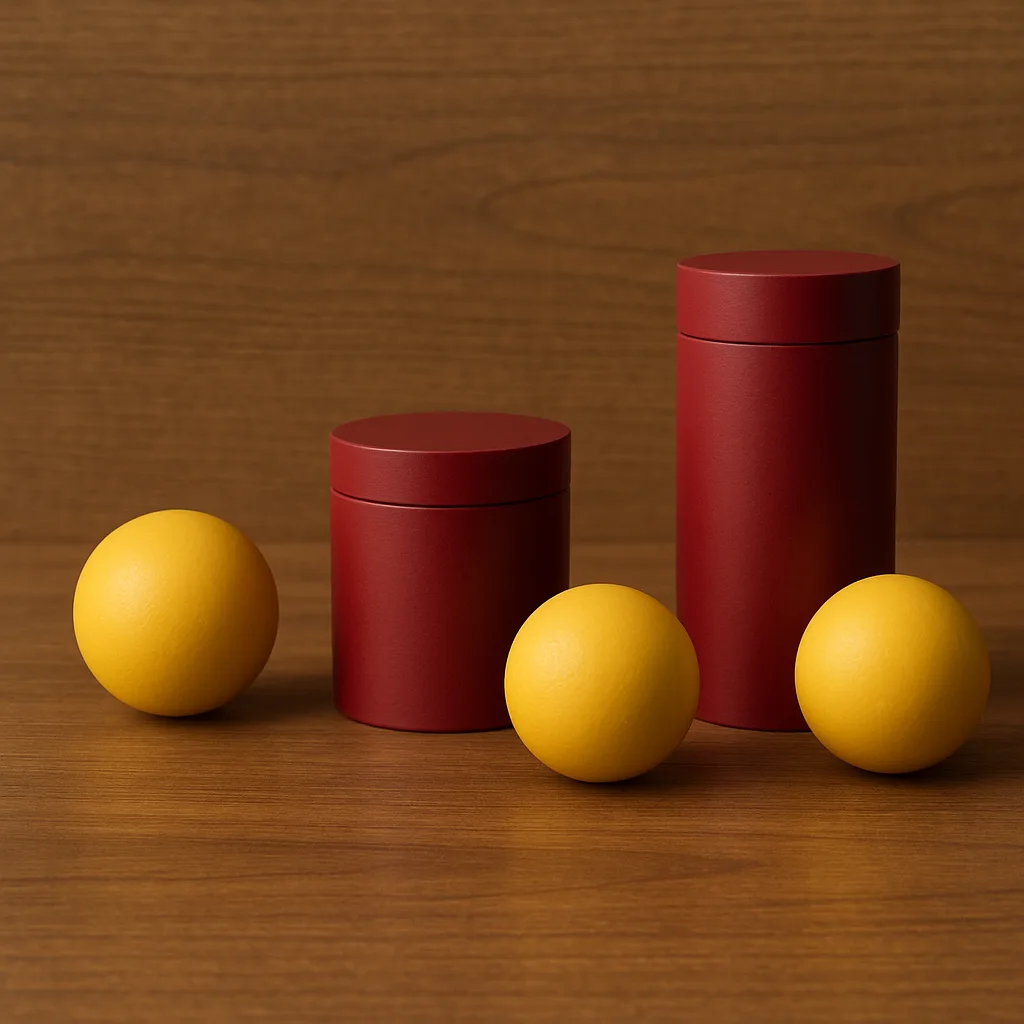 Wooden Surface Holds Three Spheres