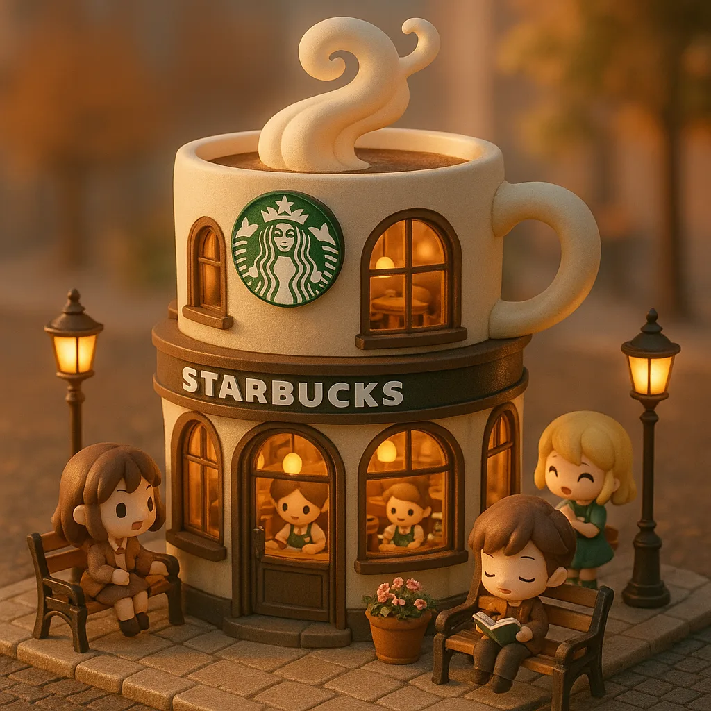 3D Chibi-style Miniature of a Magical Starbucks Café That Resembles