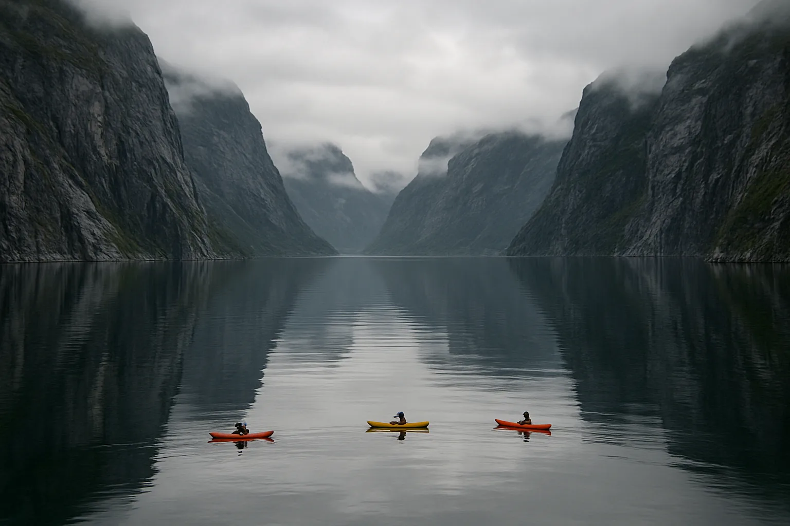 Few Tiny Kayaks Glide Like Water Striders Across the Immense