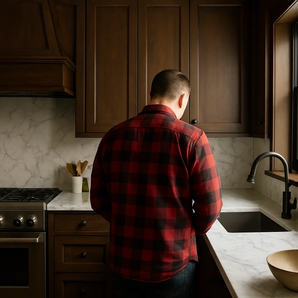 Kitchen with Dark Wooden Cabinets