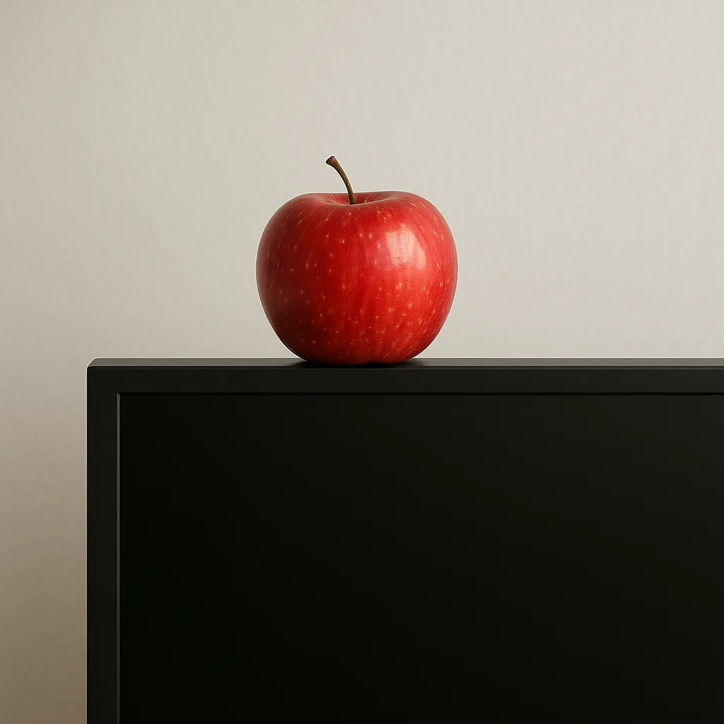Flat-screen Television with a Red Apple