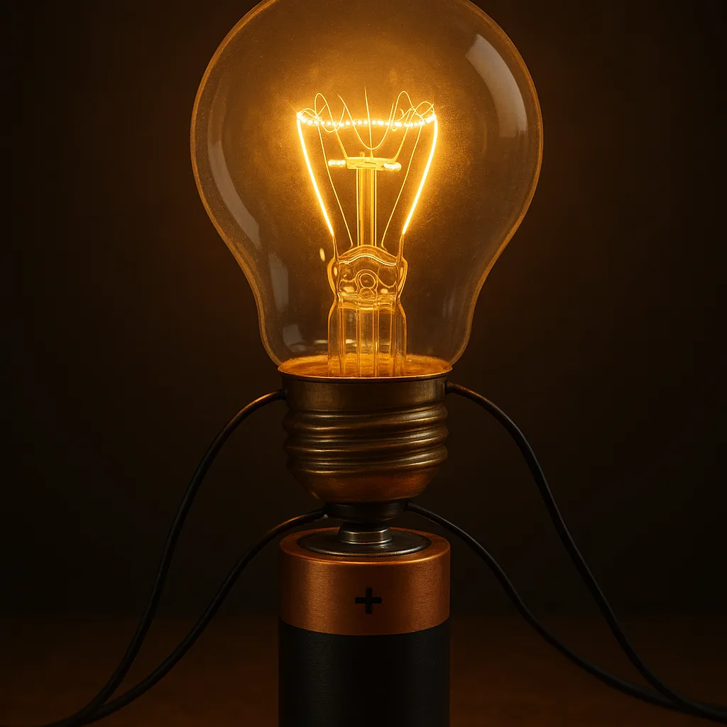 Battery-powered Lightbulb Emitting a Glow