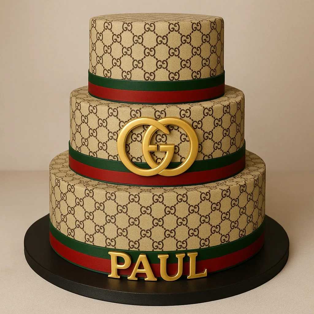 Three-tier Cake Designed with Gucci-inspired Patterns