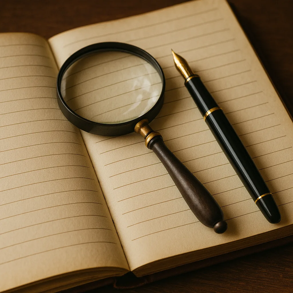 Journal Lies Open with a Magnifying Glass Placed