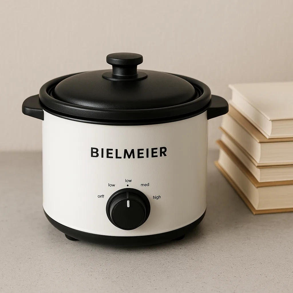 White Bielmeier Electric Cooker with a Black Lid