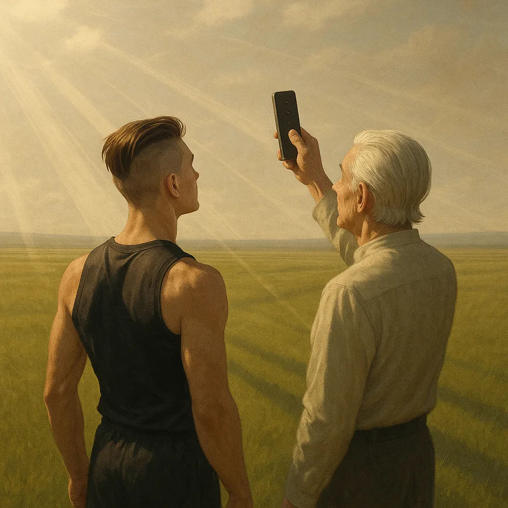 Athletic Figure with a Distinct Undercut Gazes Skyward