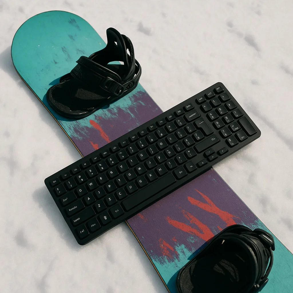Picture Showing a Snowboard with a Computer Keyboard
