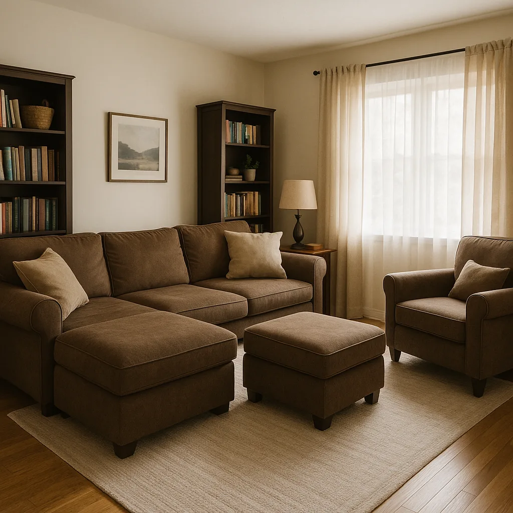 Cozy Living Room with a Large Brown Sectional Sofa