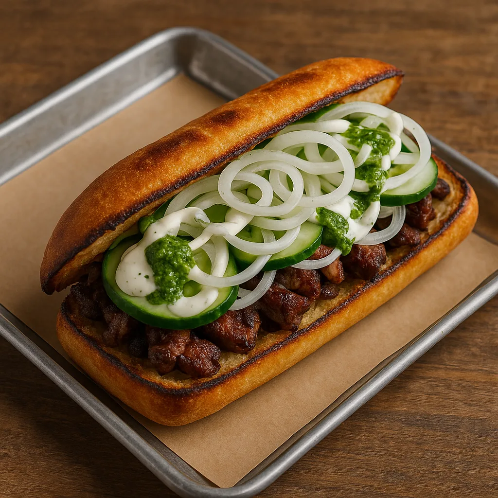 Toasted Baguette Filled with Grilled Meat