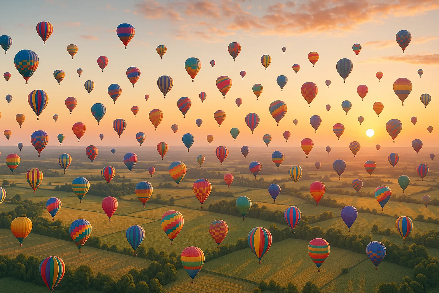 Hundreds of Colorful Hot Air Balloons Drift Slowly