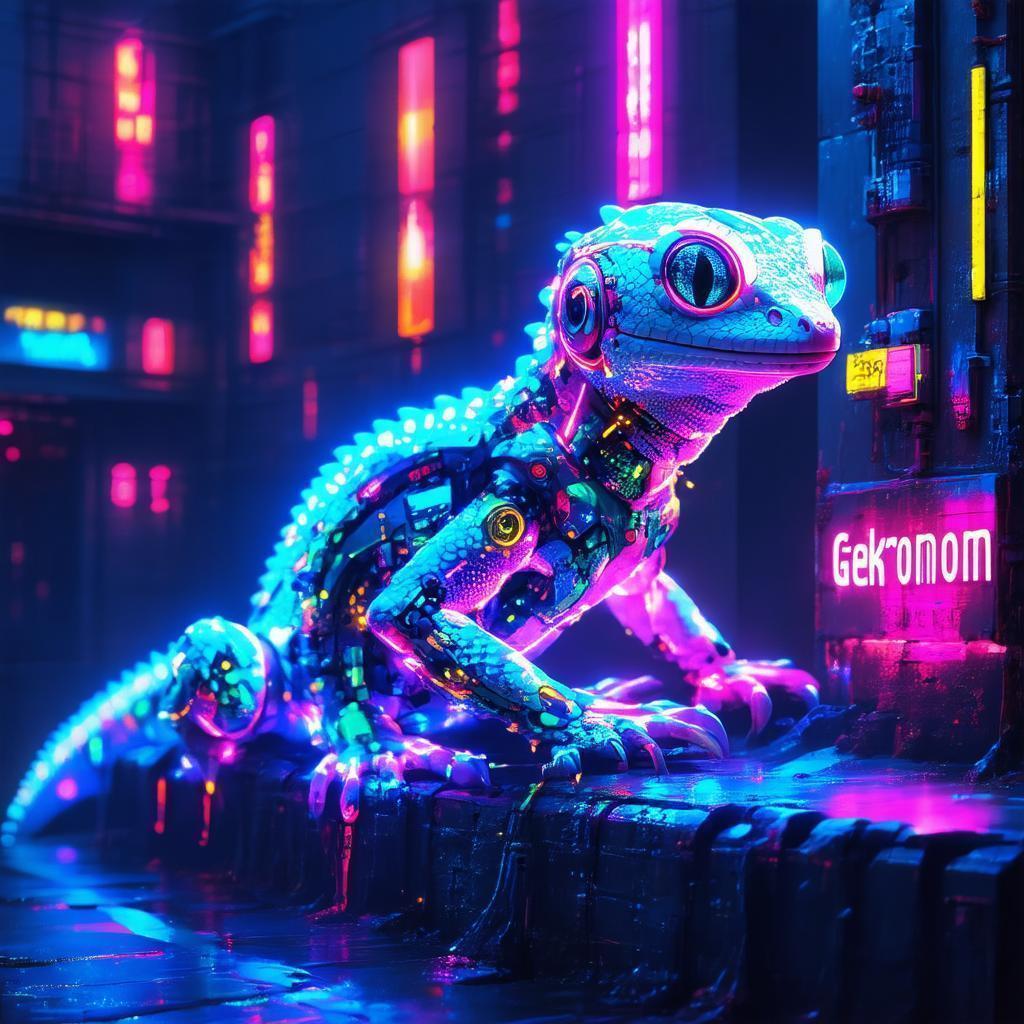 Cybernetic Geckronome in Dystopian Neon