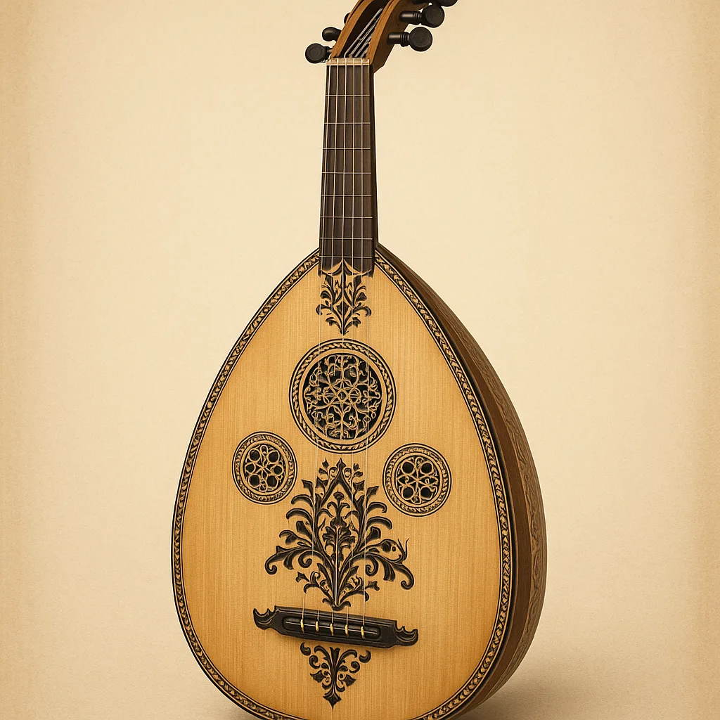 Intricately Decorated Pear-shaped String Instrument
