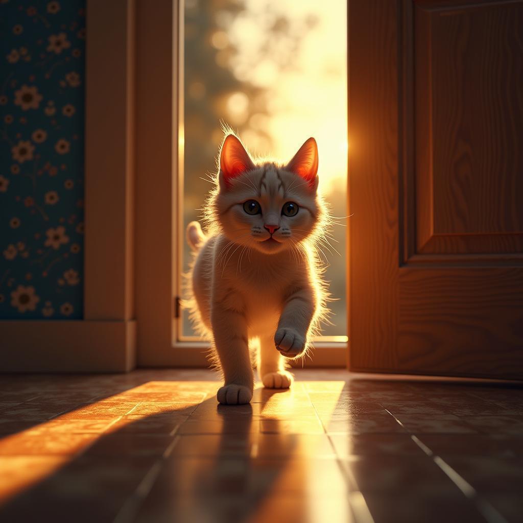 Cat Emerging Through the Cat Door