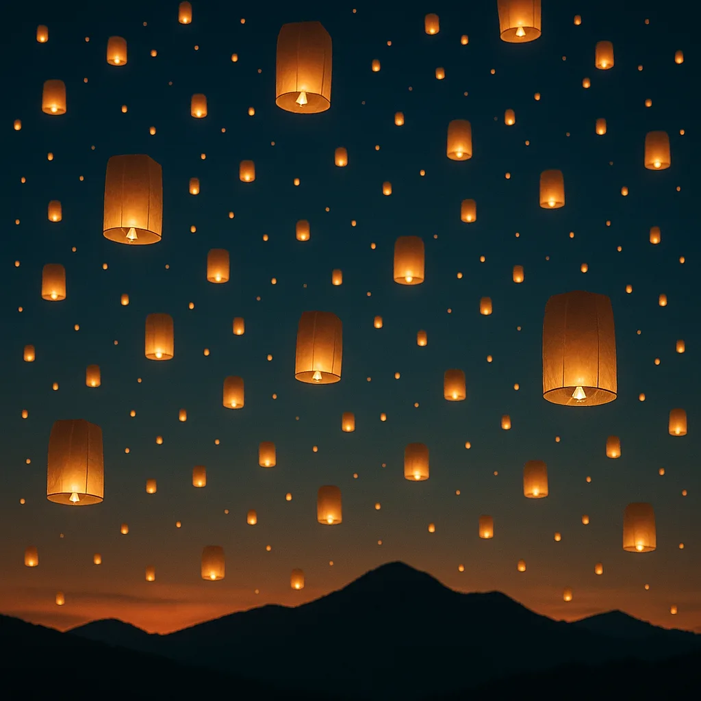 Countless Glowing Paper Lanterns Float Serenely into the Twilight Sky