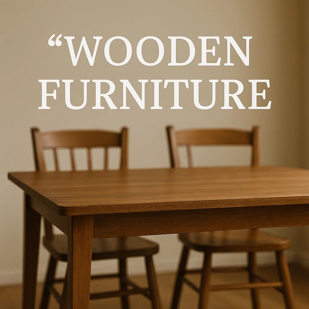 Two-word Sentence Focused on a "wooden Furniture" Dining Table