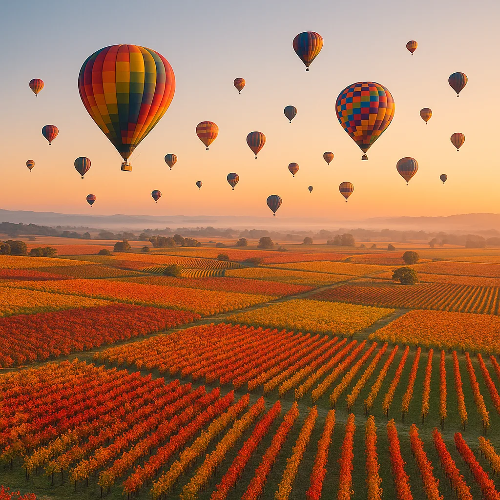 Multitude of Colorful Hot Air Balloons Drifts Serenely