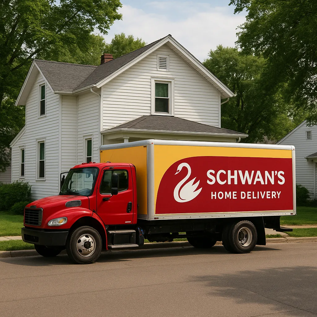 Schwan's Home Delivery Truck Parked on a Residential Street