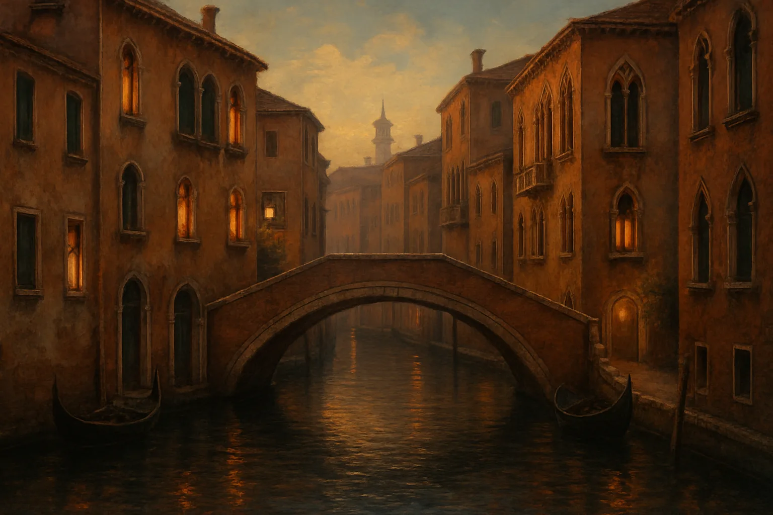 Serene Venetian Canal Scene Featuring an Arched Bridge
