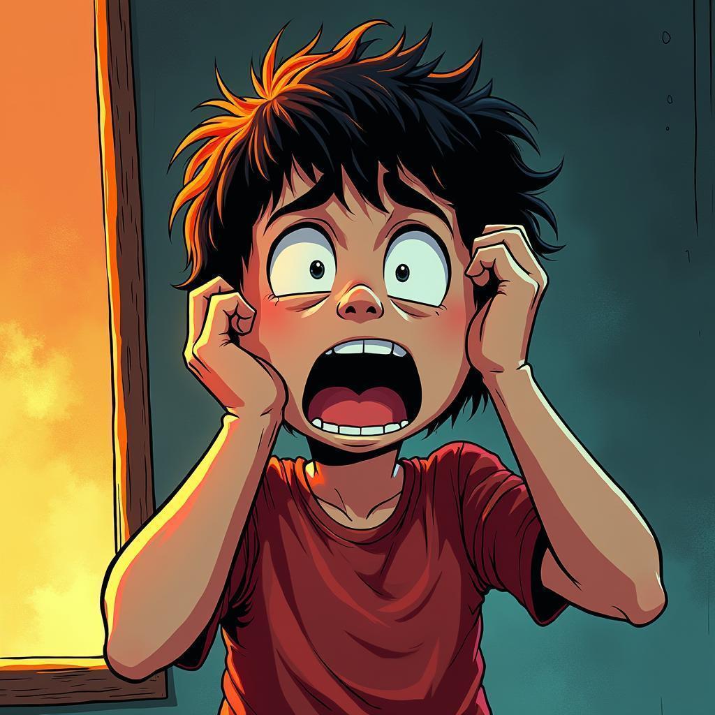 Frustrated Child in Bold Manga Lines