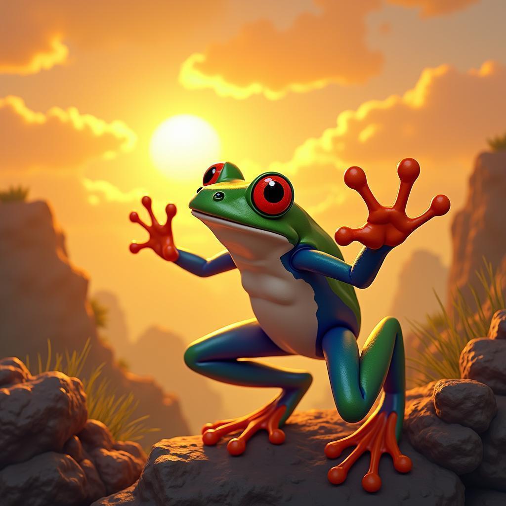 Adventurous Frog Basking at Golden Sunset