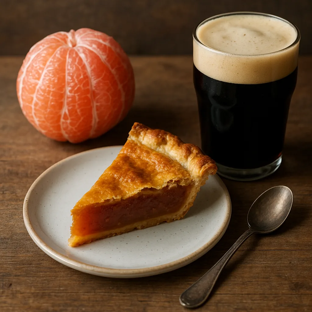 Stout Pint Sits Next to a Peeled Grapefruit