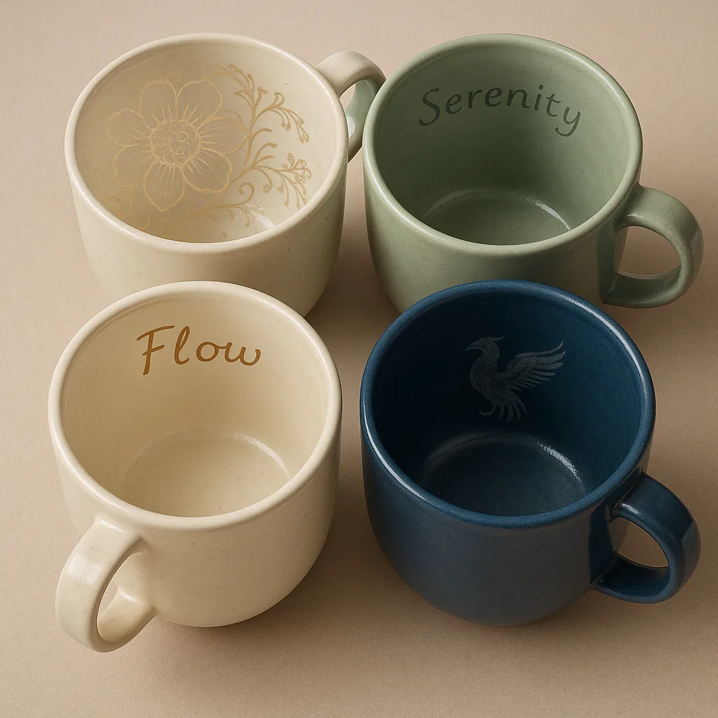 Lifelike 3D Rendering of Four Ceramic Teacups Closely Grouped