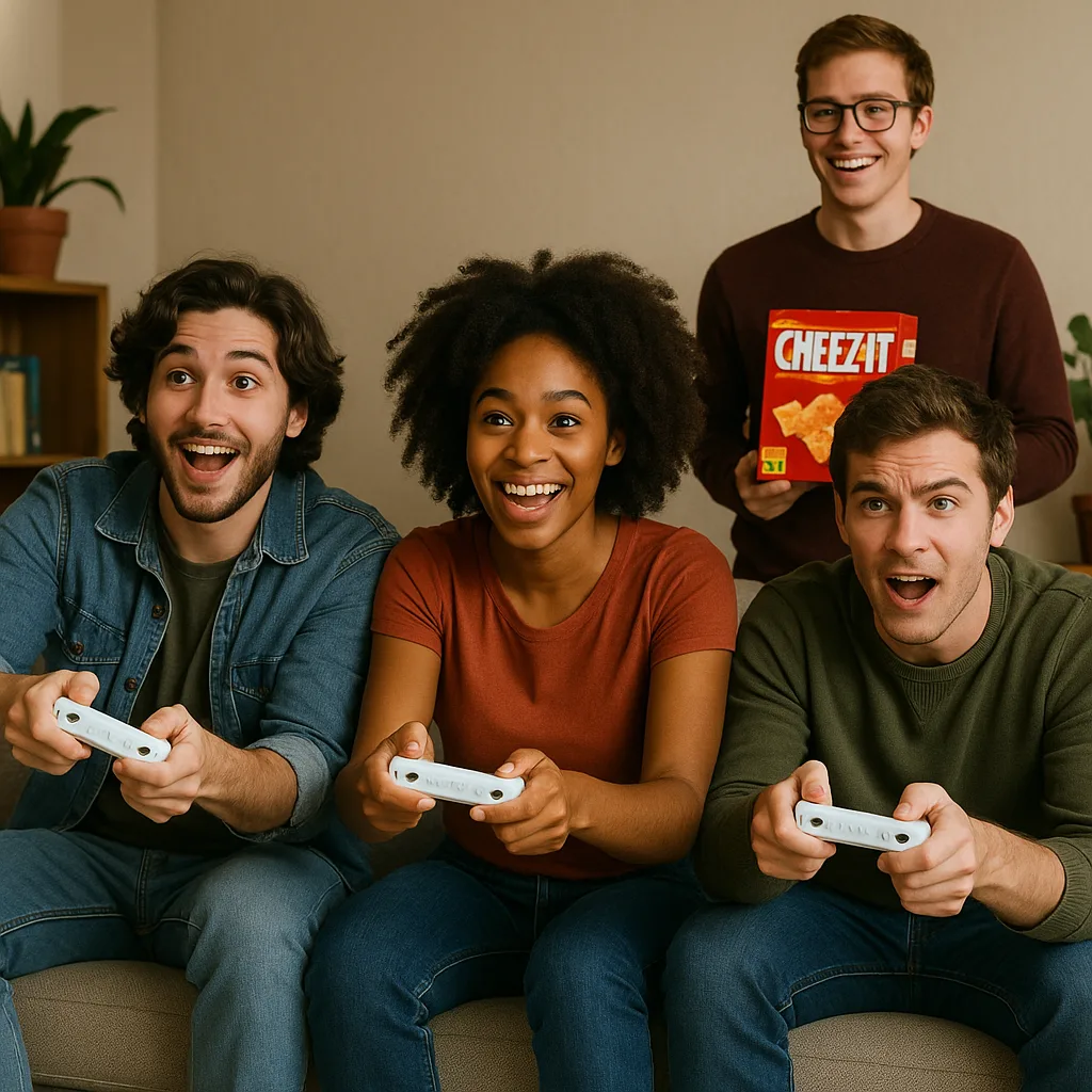 Three People Sitting on a Couch Playing a Video Game