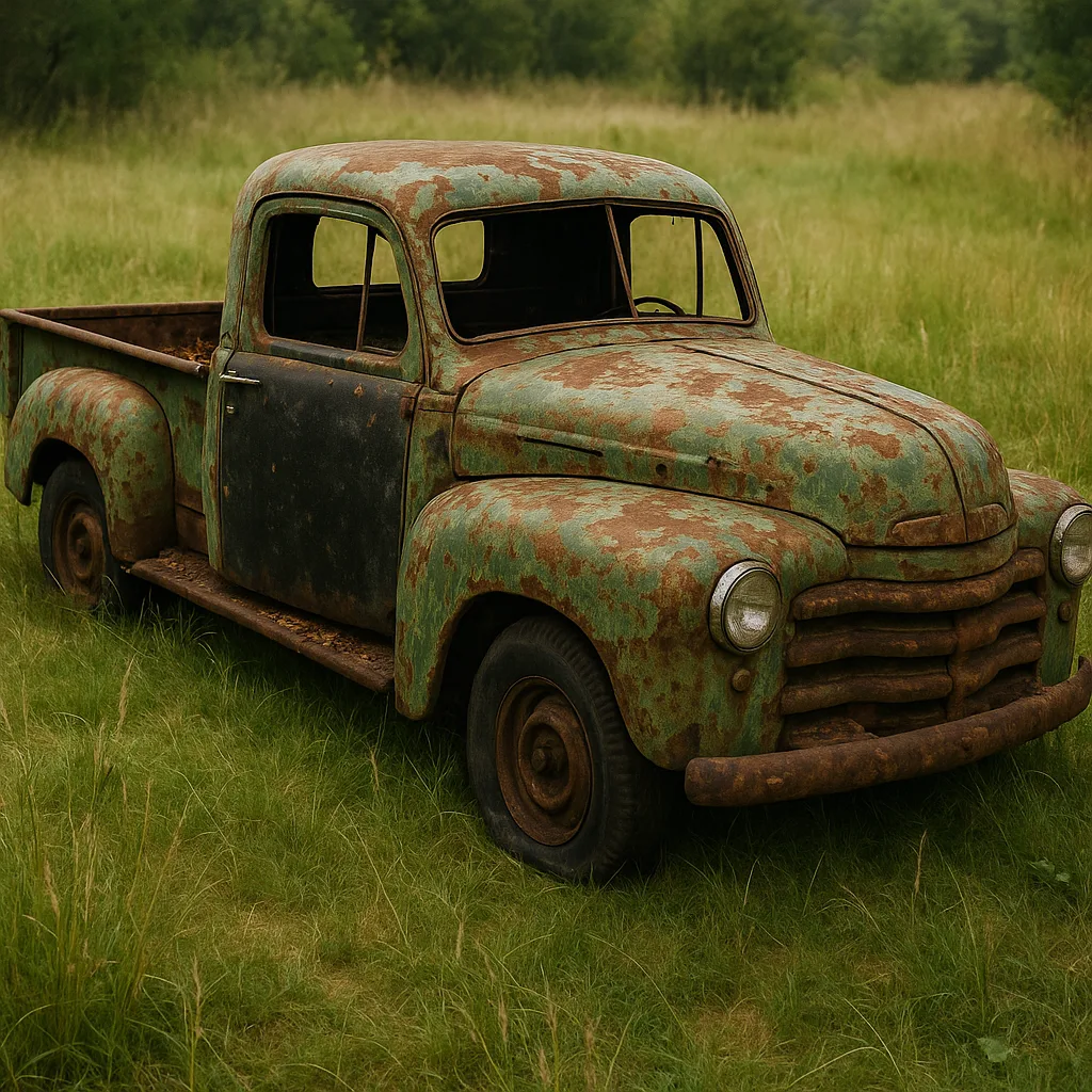 Neglected Green Pickup Truck