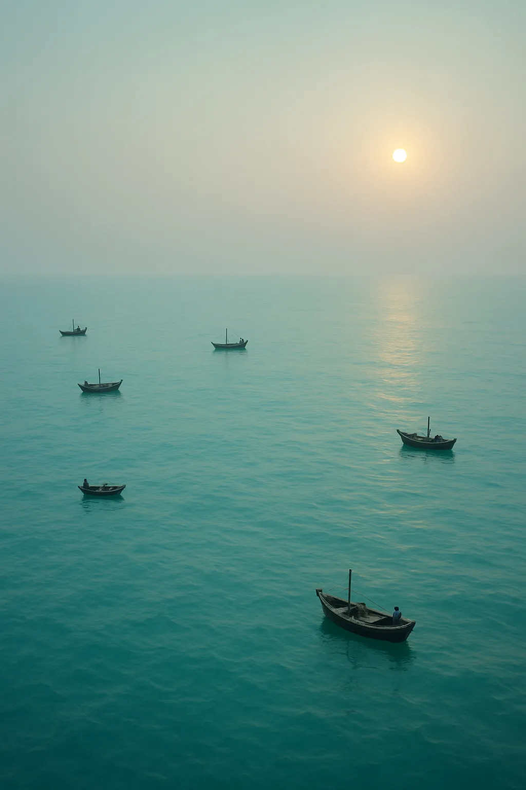 Handful of Tiny Fishing Boats Are Scattered Across an Immense