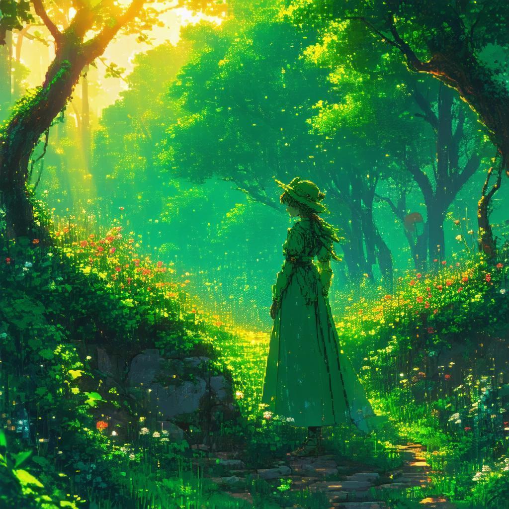 Emerald Herald in a Pixel Garden