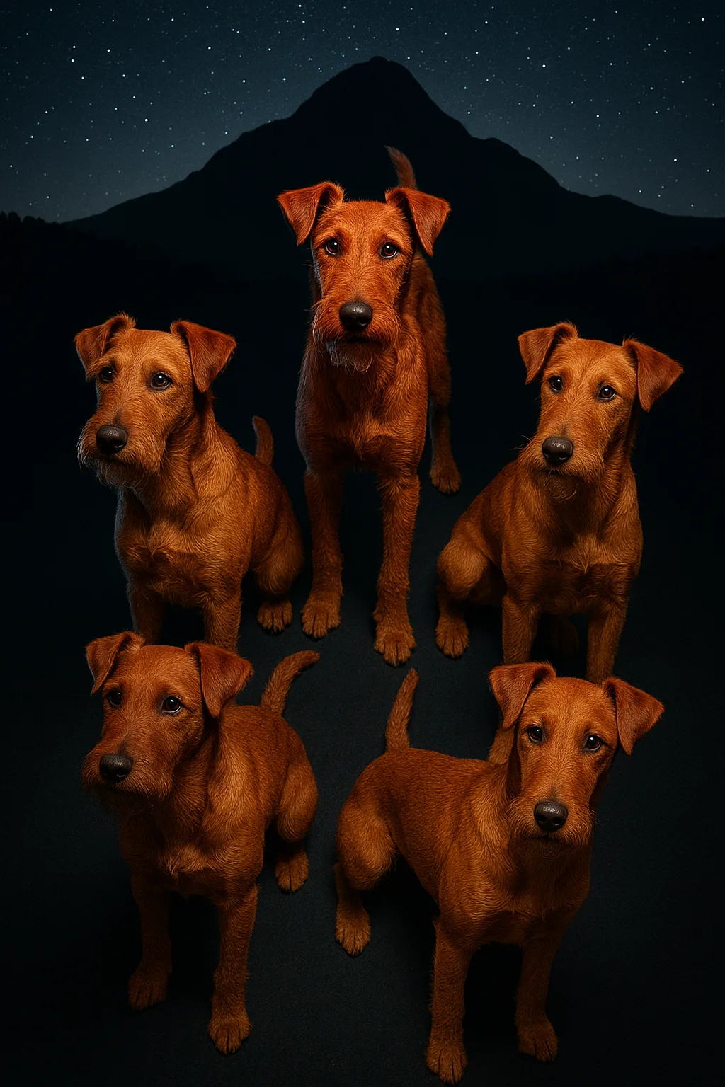 Five Irish Terriers Are Arranged in a Radial Balance