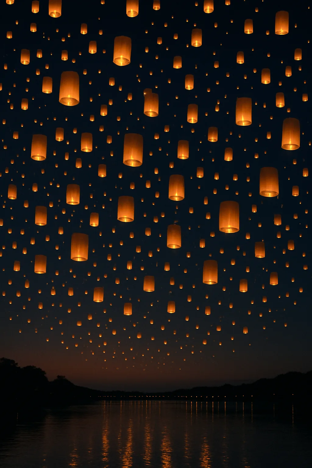 Hundreds of Paper Lanterns Ascend into the Darkening Sky