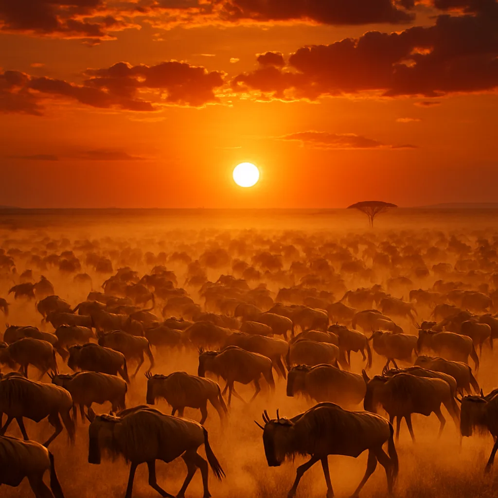 Vast Migration of Thousands of Wildebeest Kicks Up Dust
