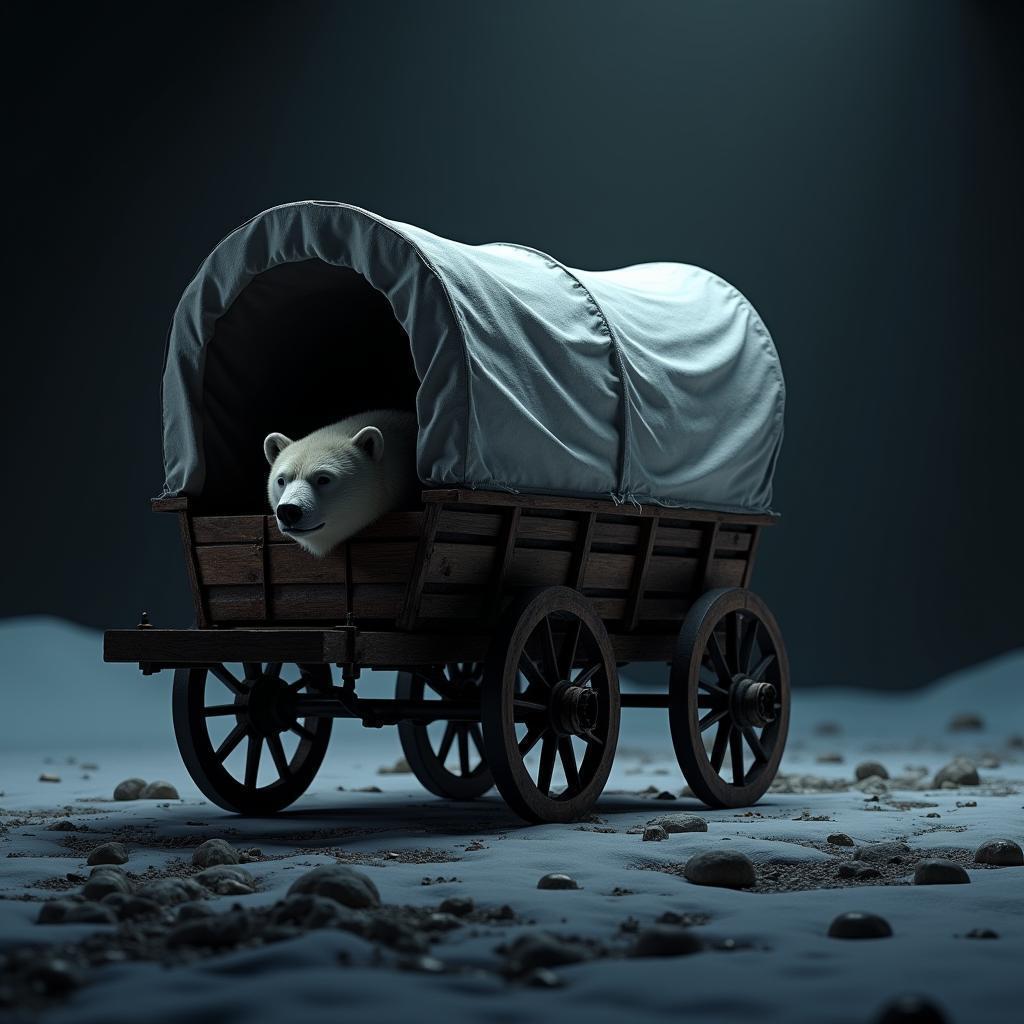 Polar Bear Peeking From a Covered Wagon